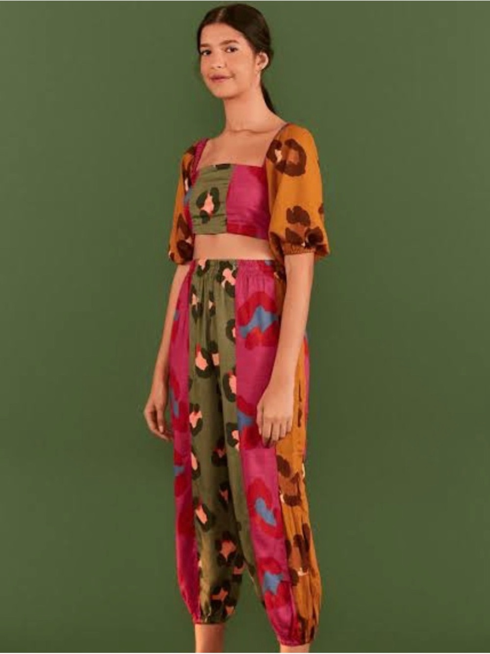 FARM Rio set szM new  Patchwork Floral Harem Skirt - Pink, Olive & Mustard